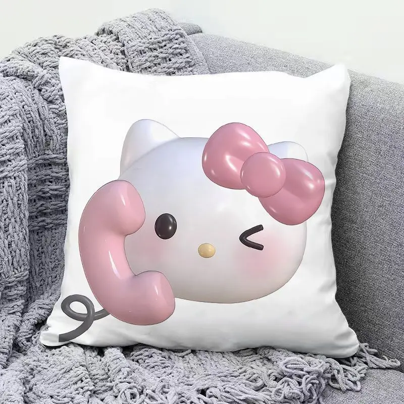 Nuovo cuscino Hello Kitty Fodera per cuscino simpatico cartone animato Cuscino decorativo a forma di cuore per ragazza per divano del soggiorno Federa per pisolino da ufficio