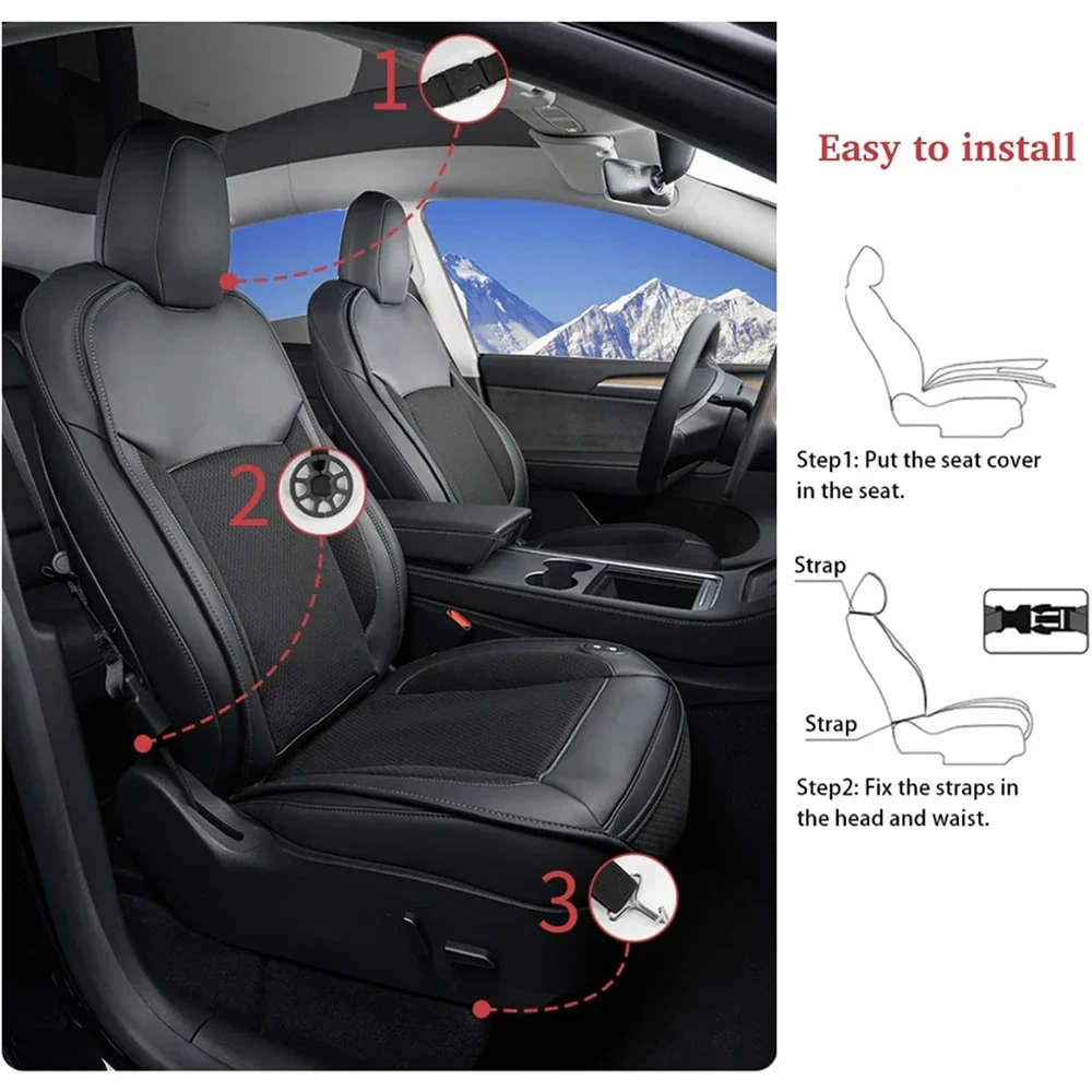 BEVO Automatic Start Stop Smart Cooling Car Seat Cushion for Tesla Model Y 3 Summer Driving Breathable Seat Cover with 10 Fans