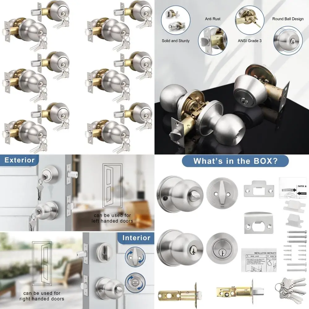 

Stainless Steel Satin Nickel Keyed Alike Exterior Door Knob with One-Sided Deadbolt for Secure Outdoor Locking