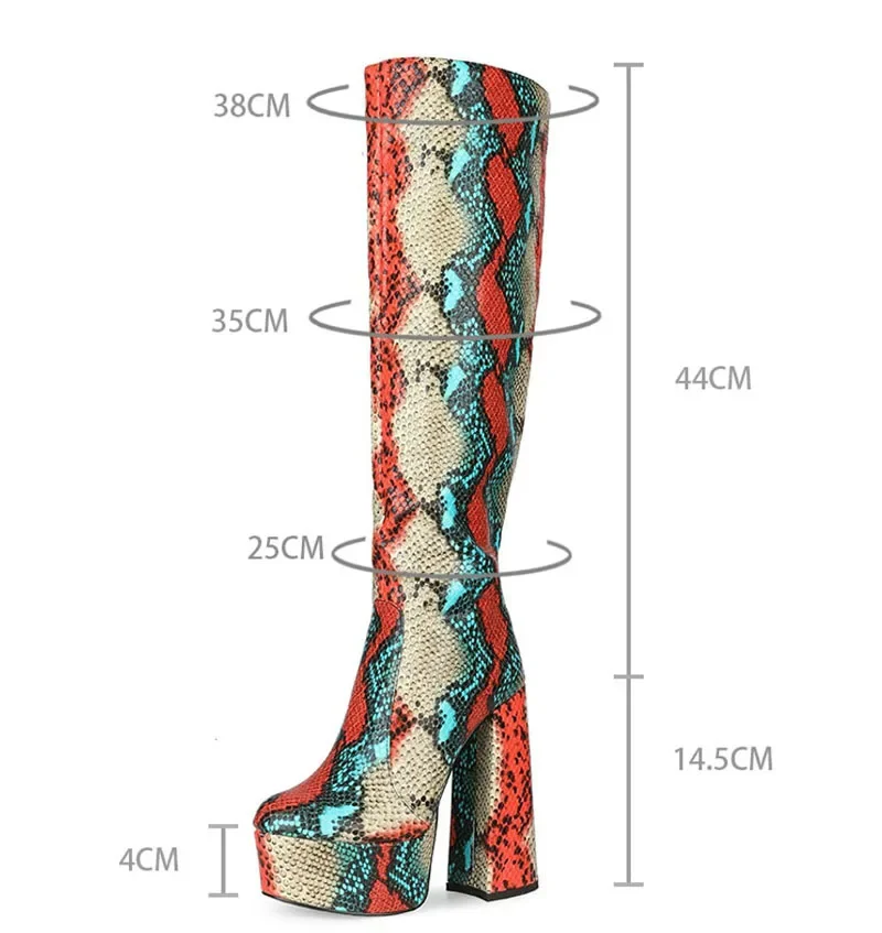 Dropshipping Sexy Alligator Pattern Super High Heel Boots Pointed Thick Heel Heightened Slim Zipper Women's Boots 34&45