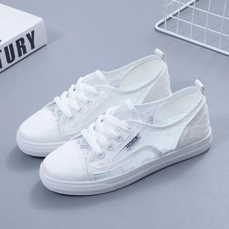 

Summer Women Casual Flats Shoes Mesh Lady Sneakers Breathable White Soft Sole Female Footwear Fashion 2023 New Walking Shoes