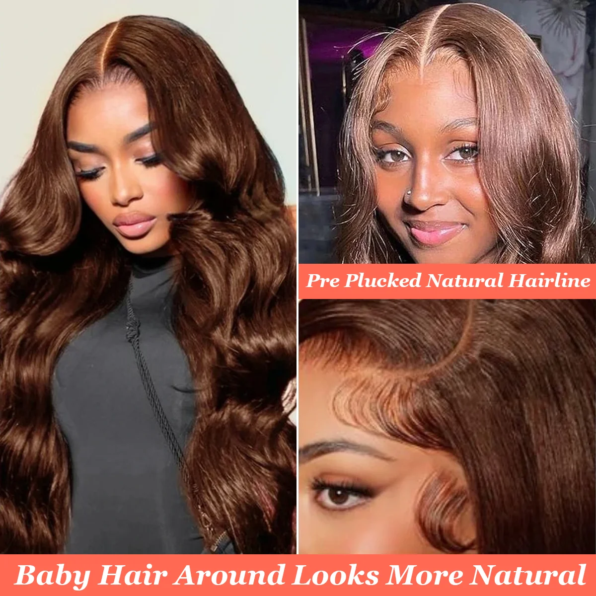 36 pulgadas # 4 marrón Chocolate 220% densidad onda del cuerpo 13x4 13x6 HD peluca Frontal de encaje transparente pelucas de cabello humano brasileño para mujeres