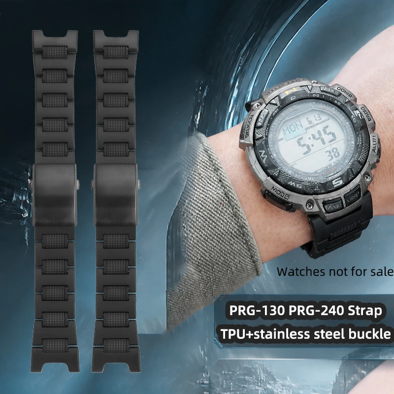Plastic Composite Resin Sports Climbing Watch Strap For Casio PRO‑TREK PRG‑240 PRG‑130 PRW‑1500 Mod Lightweight Replacement Band