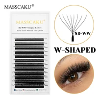 MASSCAKU 12 líneas C D Curl multifunción fibra PBT coreana estilo W pestañas mate negro profundo pestañas de floración automática fáciles de recoger
