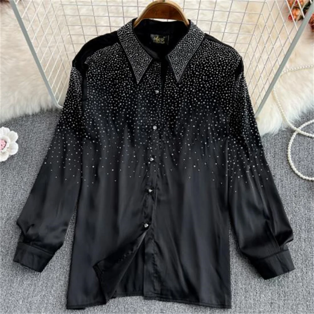 

Drill loose fashion single-breasted shirt women long-sleeved top blusas femininas