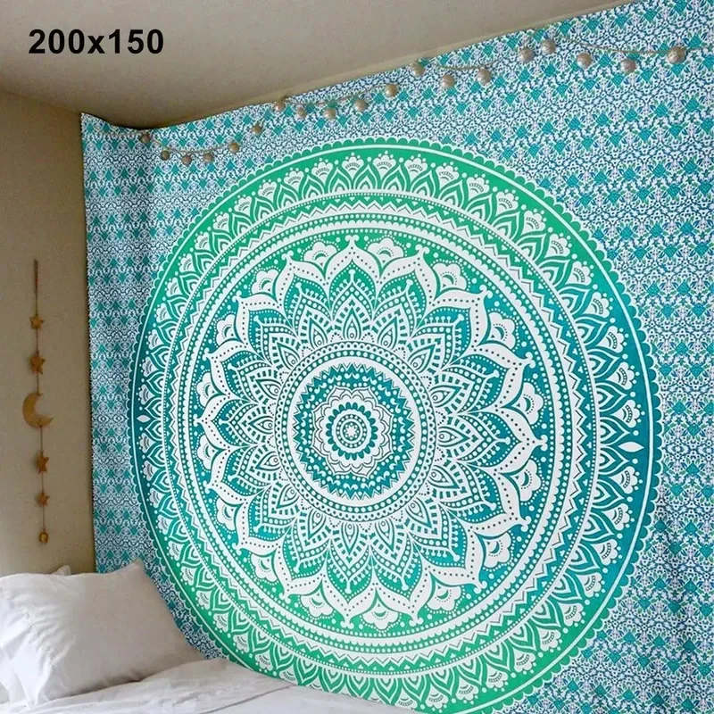 

VIKAMA Teal Green Mandala Tapestry, Boho Floral Print Wall Hanging for Bedroom, Dorm, Living Room & Hippie Home Decor