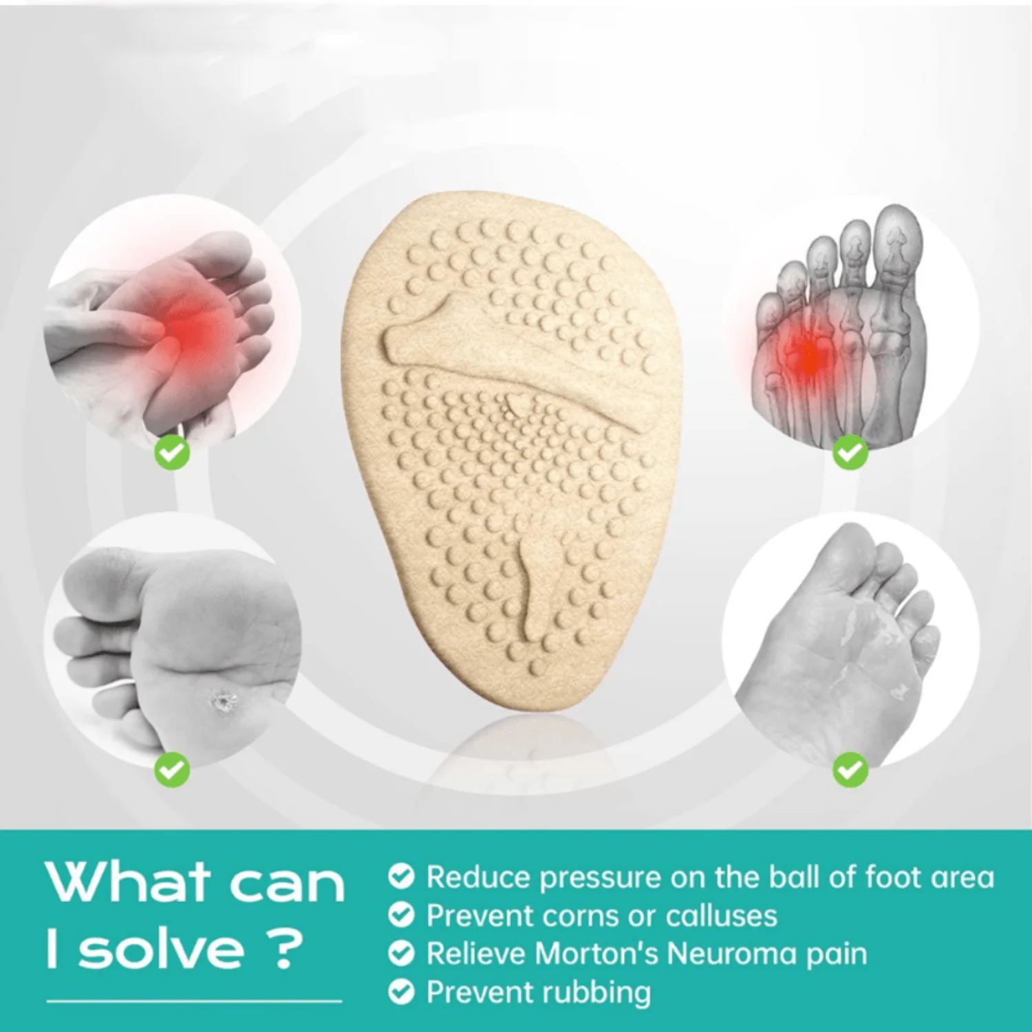 Cojines cómodos para el antepié para mujer, 1 par de almohadillas metatarsianas de silicona antideslizantes, plantillas de Gel absorbentes de golpes para tacones altos y San