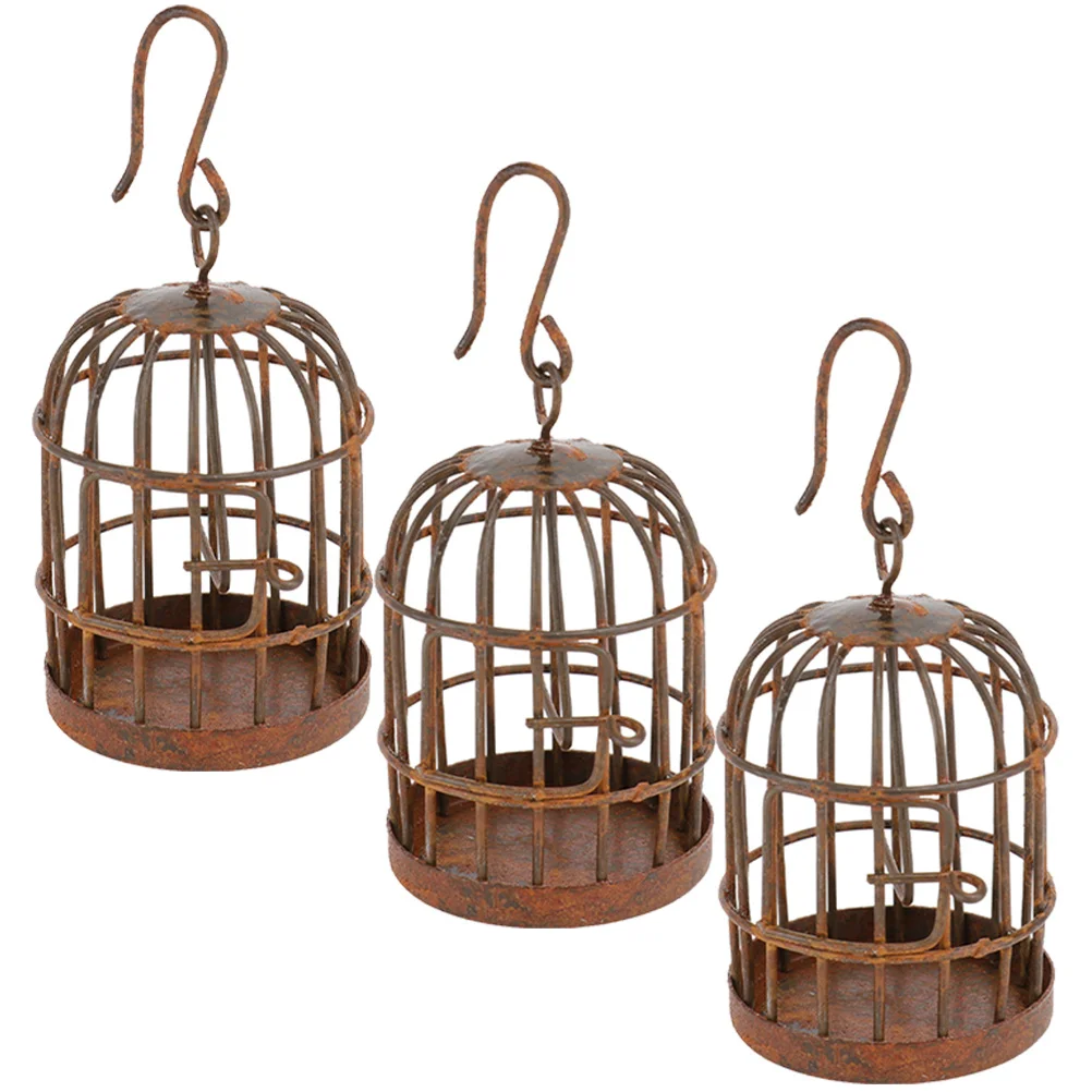 

3Pcs Mini Bird Cage Retro Iron Small Hanging Decoration Miniature Scene Landscape Accessory Mini Bird Cage
