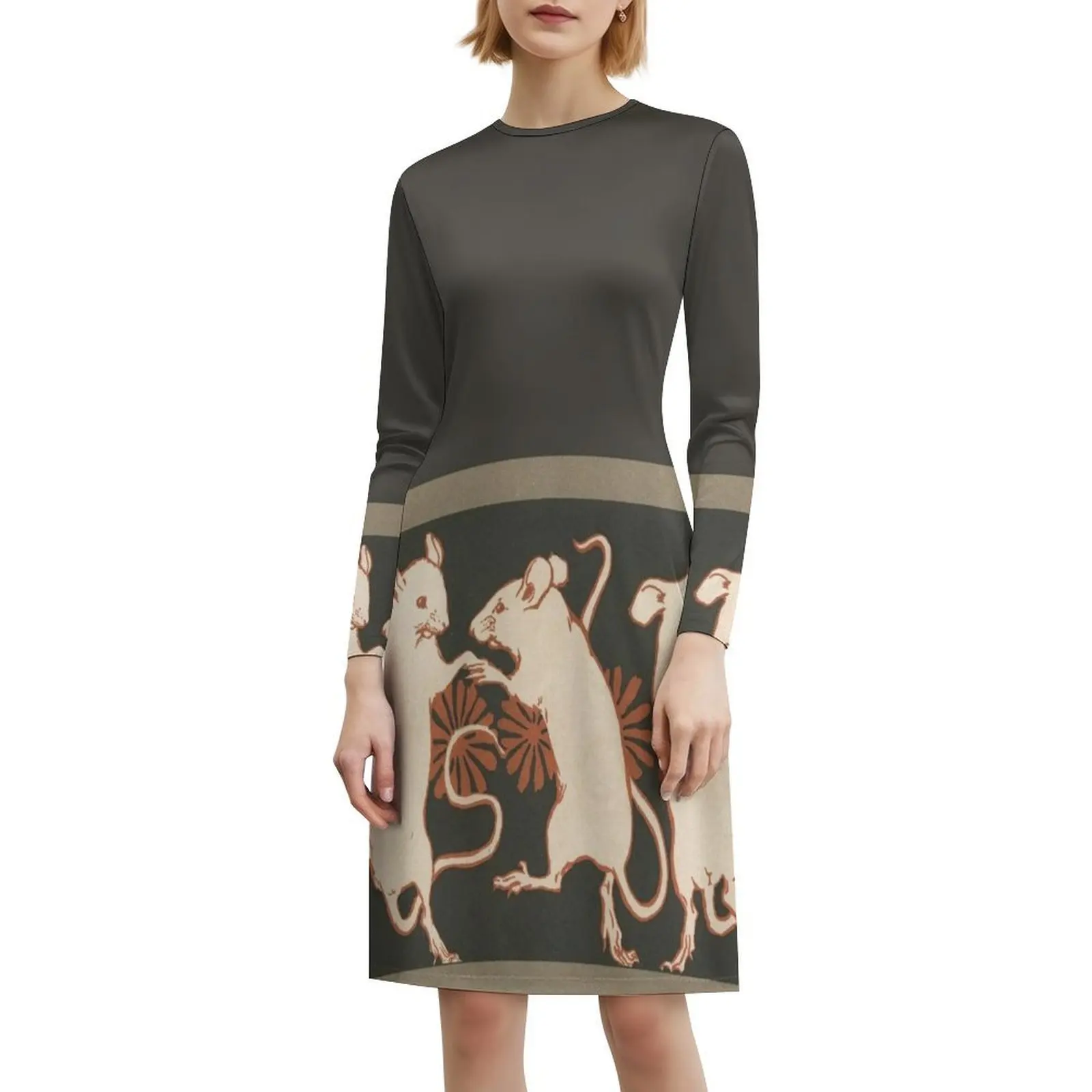 الرقص الفئران خمر الفن الحديث نمط البوهيمي فستان بلا أكمام متعدد طباعة شاطئ عطلة فستان الحفلات الفئران ماوس الرقص #6