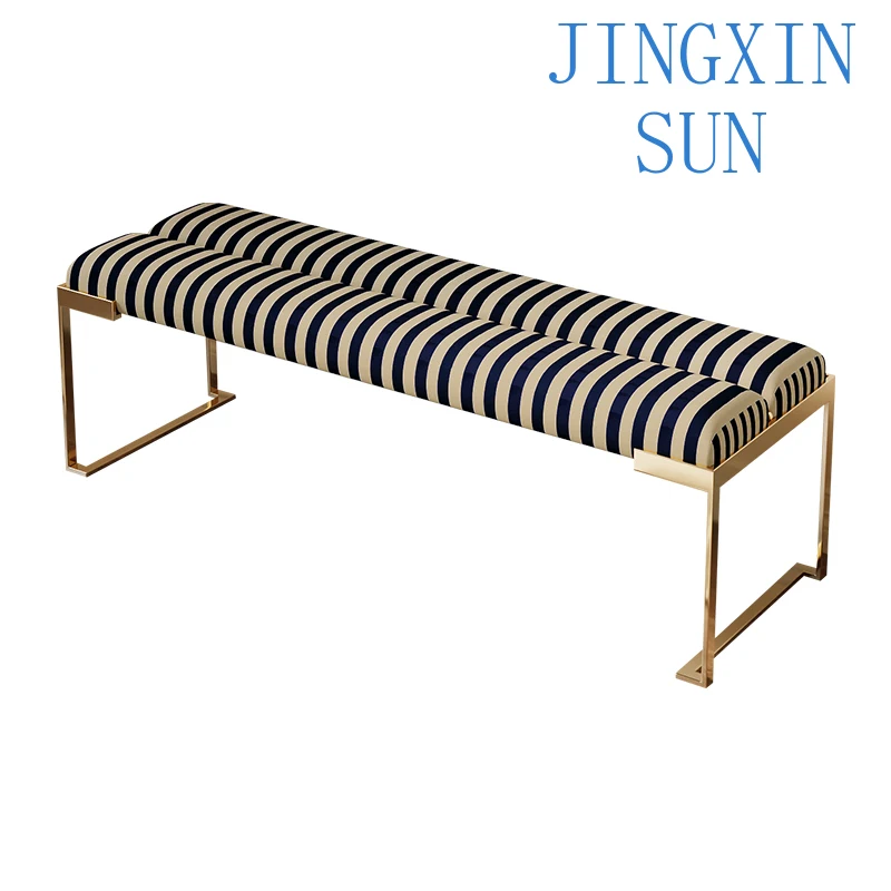 luxury bedroom, living room end stool, modern living room FD bench, simple stainless steel, home shoe changing stool striped