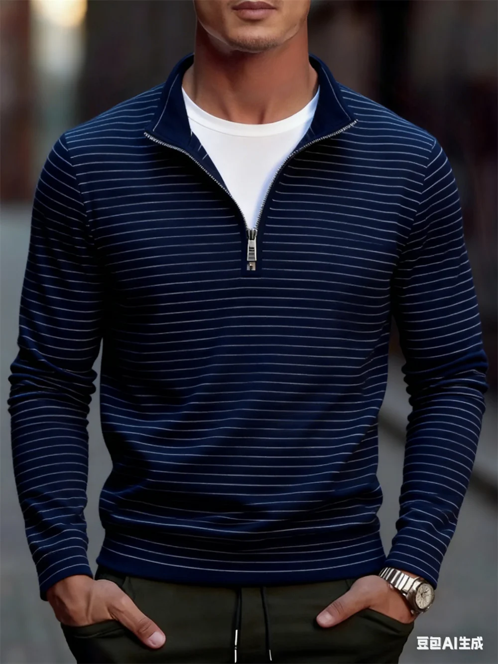 

Fashion Business Casual Zipper Sweatshirts Men's Simple Stripe Pattern Long Sleeve Tops Loose Comfortable Outdoor Street Clothes