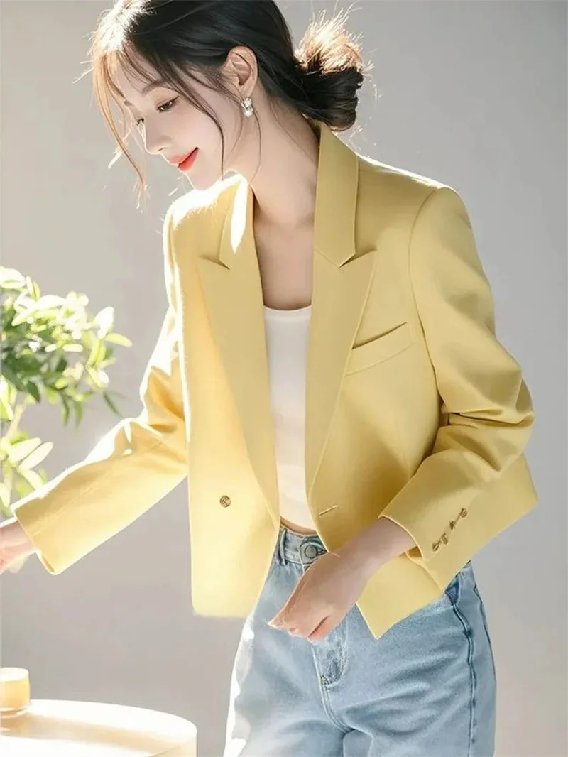 Giacca da donna in stile piccolo e profumato con blazer giallo latte per donna Primavera 2025 Giacca corta da donna di nuova moda con fodera superiore