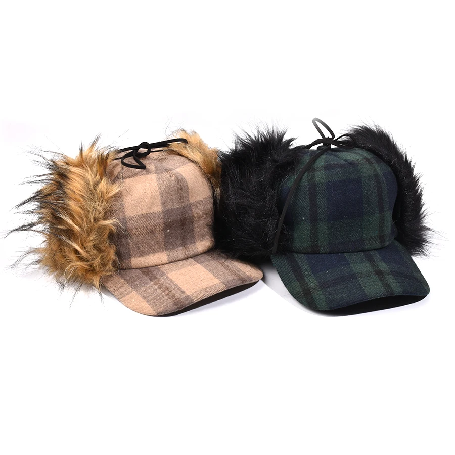 

Winter Corduroy Baseball Caps For Women Men Fashion Warm Thick Furry Faux Fur Earflap Hats Retro Letter Embroidery Snapback Hat