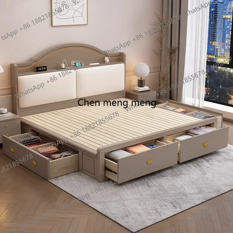 Storage Drawer Luxury Bed Modern Simple Light Small Wodden Queen Bed Frame Designer Large Cama Matrimonial Home Furniture