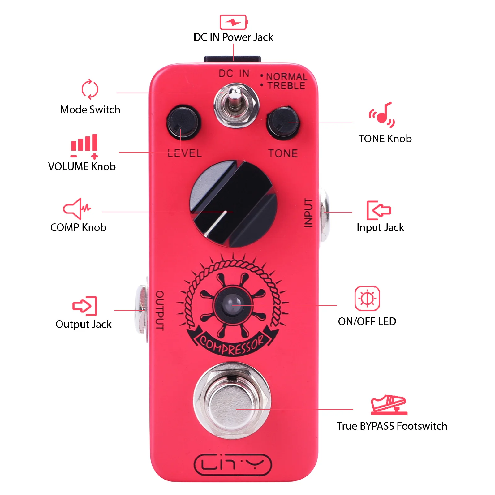 Lity Compressor Guitar Pedal Mini Compressor Effects Pedal Ultimate Comp 2 Modes Guitar Effect Pedal Pure Analog True Bypass