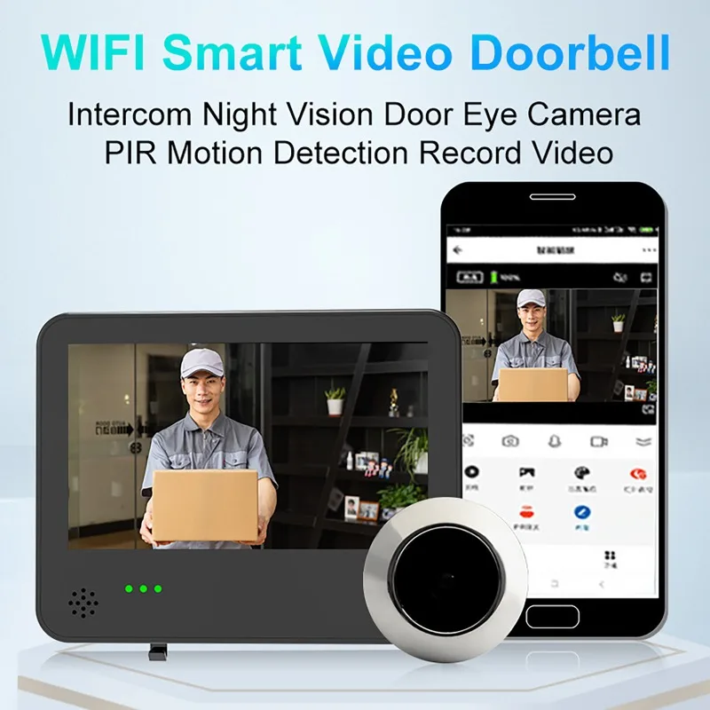 Tuya Smart WIFI Video Doorbell Camera 4.3 Inch Screen 120°Wide-Angle Monitoring Night Vision PIR Motion Detection Digital Bell