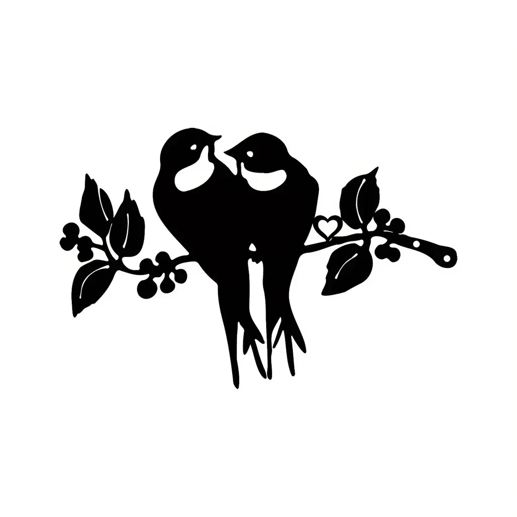 1Set Two Cute Birds On Branch Steel Silhouette Metal Wall Art Home Garden Yard Patio Outdoor Statue Stake Decoration Perfect