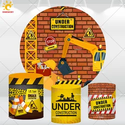 Construction Round Backdrop for Photography Excavator Truck Boy Birthday Decoration Circle Background Party Banner Wall
