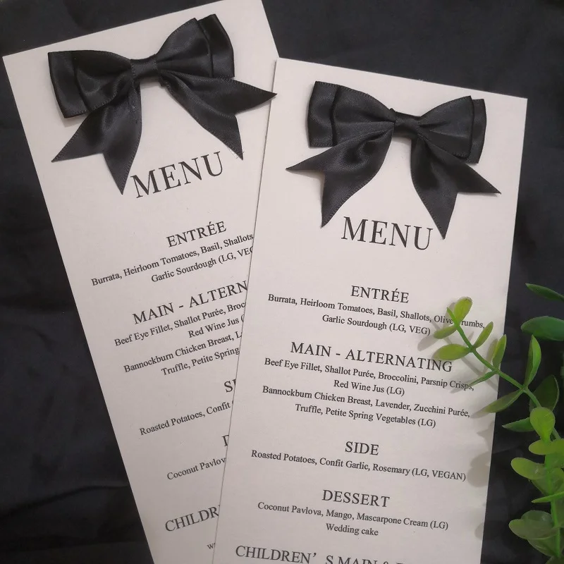 Minimalist Wedding Menu Card,Black and White Menu,Black Bow Menu, Reception Dinner Menu Drinks