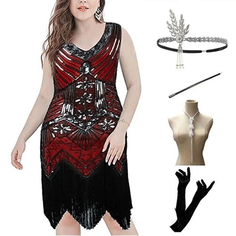 Abito da donna di grandi dimensioni 920 retrò con paillettes Par Cena V-ne Nappa Dr Set Abito da sera Ensemble Materiale in poliestere