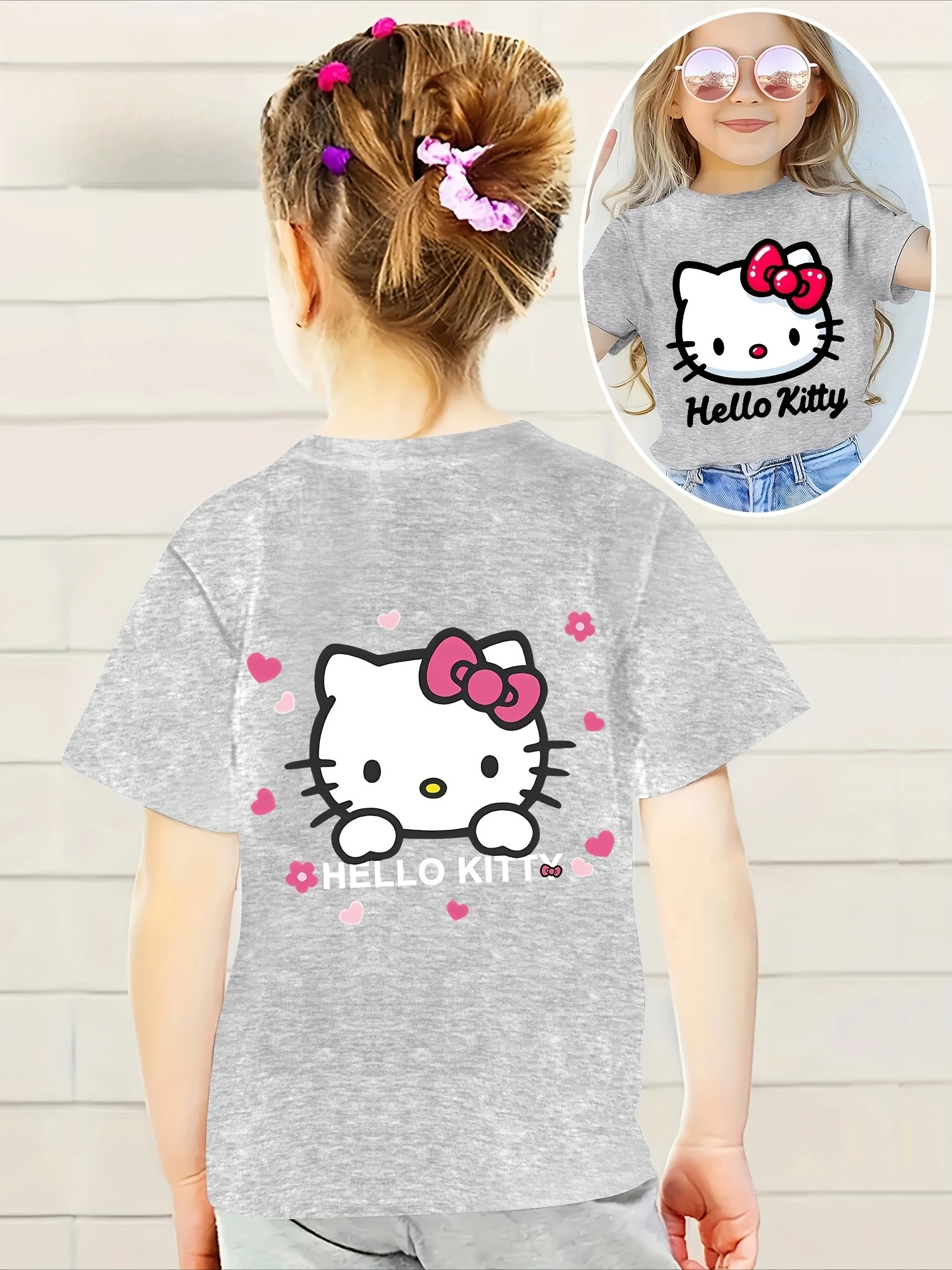 

Летняя футболка оверсайз Hello Kitty 2026, высококачественная, 100% хлопок, серый меланж, с принтом Peekaboo, унисекс, ретро, повседневная, в стиле Y2K