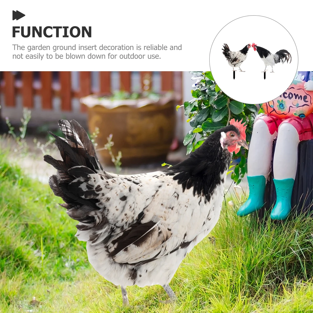 

2 Pcs Garden Inserts Garden Chicken Stake Rooster Hens Chicken Art Stake Lawn Animal Sign Yard nament Outdoor Adornment