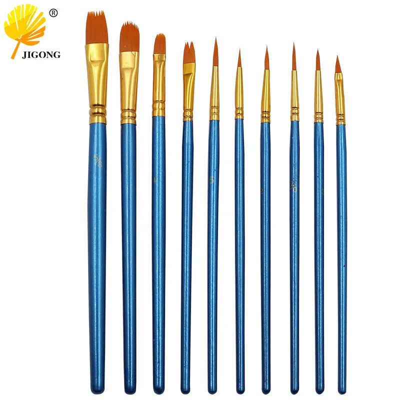 Pack of 10 nylon wool watercolor oil brushes, multi-purpose oil painting hook pen set, student art painting brushes