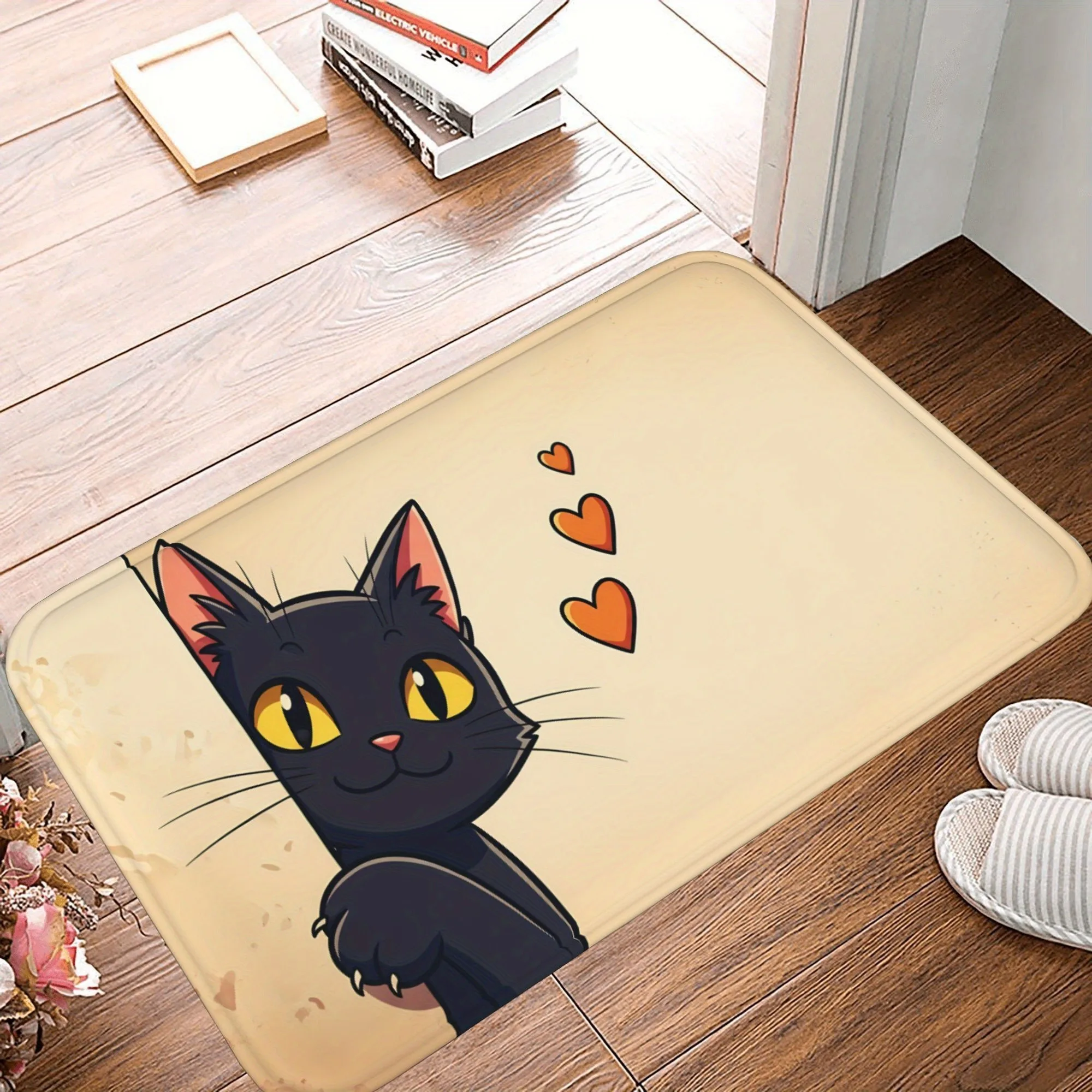 

1PC Cat With Hearts Pattern Kitchen Rug Non-Slip Door Mat Pop design Bathroom Rug Bath Mat Carpet for Home Sink Laundry Decor