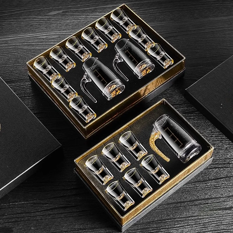 

High-End Gold Foil White Wine Glass Set with Pouring Device Luxury Gift Box Set Crystal Glass One-Piece Bullet Cup Home Use W...