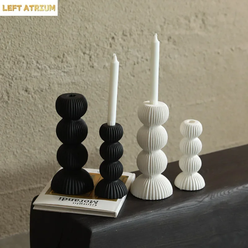 Ceramic Candle Holder Ornaments Candlestick Geometric Sphere Stitching Stripes Home Desktop Decoration Candle Stick Holder