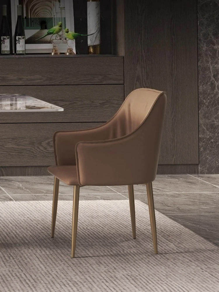 Elegant Leather Dining Chair Luxury Metal Frame Comfortable Backrest Home Chair