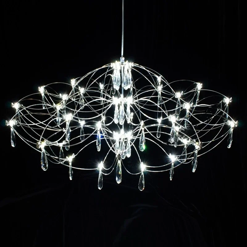 

2025 New Living Room Dining Room Firefly Pendant Lamp Villa Apartment Bedroom Cube Starry Sky Crystal Pendant Lamp