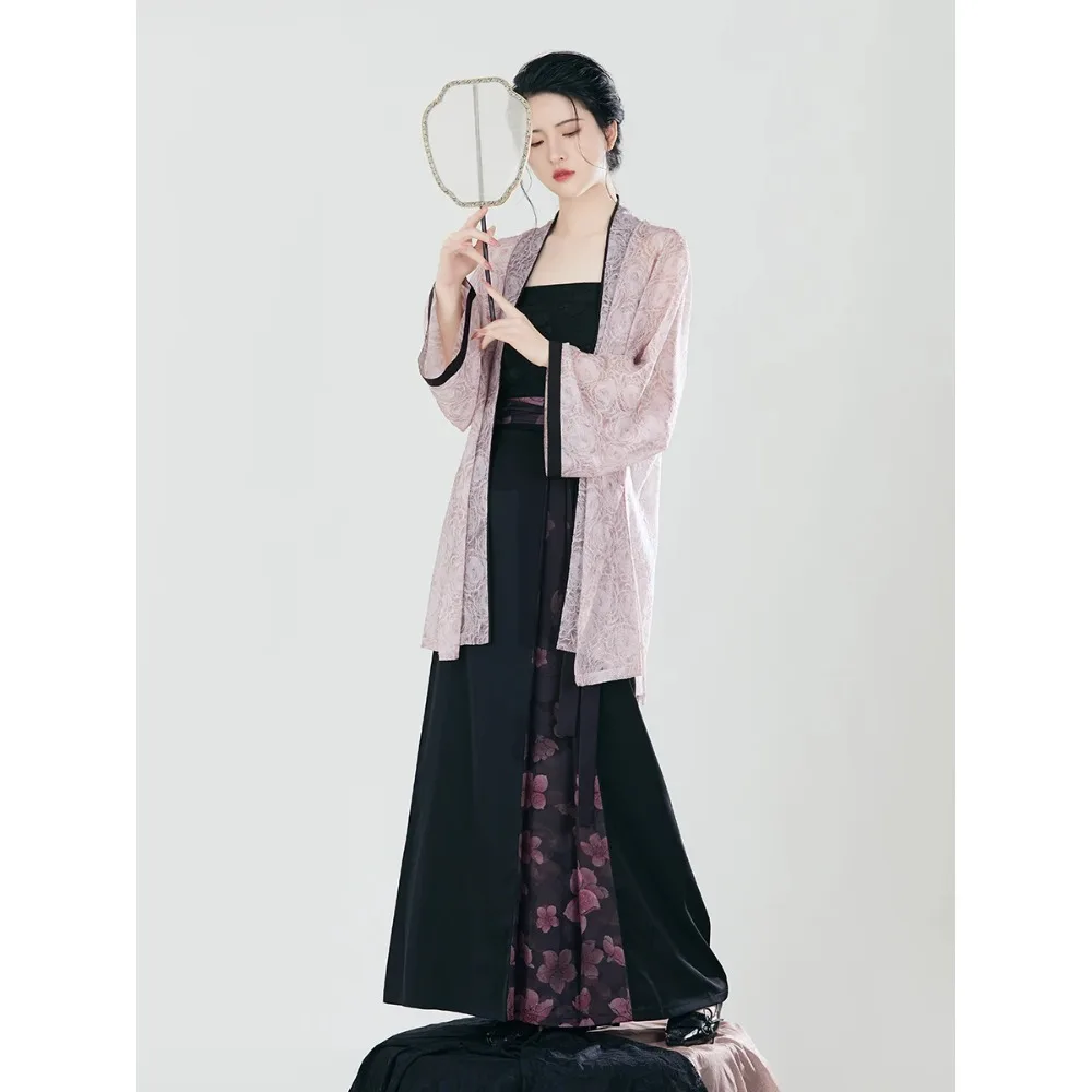 

ZhiZaoSi summer Weaving Division Song dynasty Improved modern Hanfu Ancient Fairy Chinese Traditional Costume Women's Dress Suit