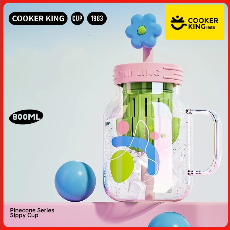 

COOKER KING Large-capacity Glass Cup with Lid High Borosilicate Water Cup Office Sip Silicone Straw Cup Kitchen Drinkware