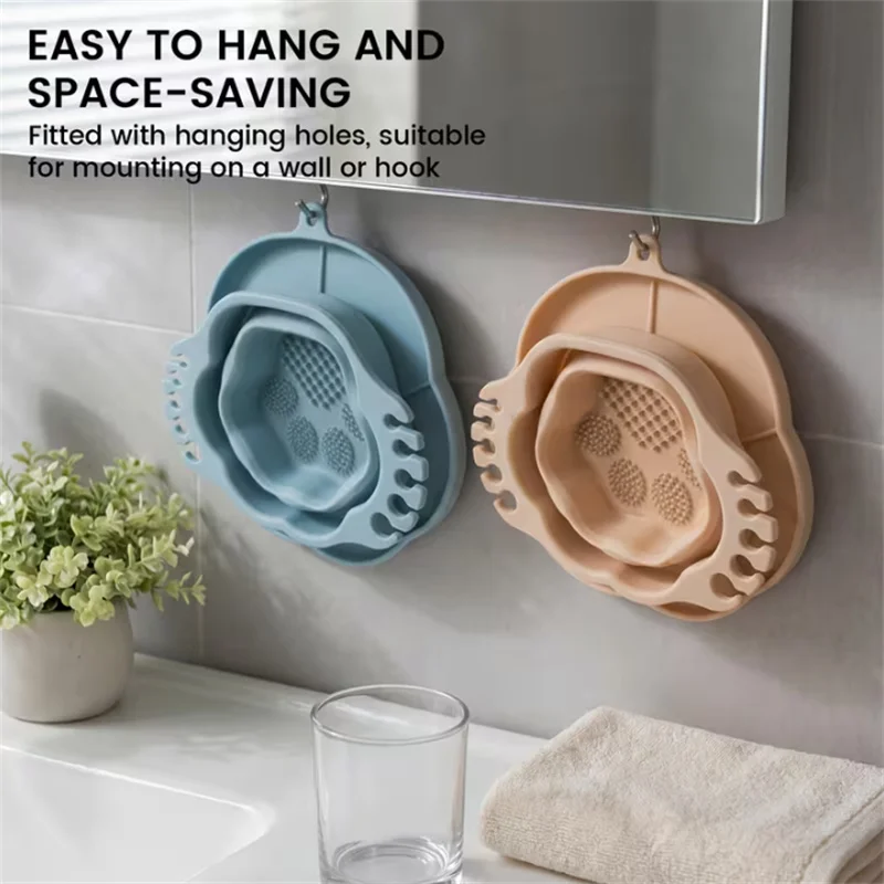Foldable Cat Paw Silicone Makeup Brush Cleaning Bowl Portable Collapsible Makeup Sponge Washing Scrub Mat with Brush Holder Slot view 6