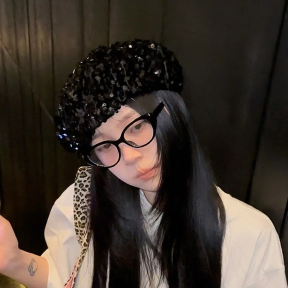 

Блестящий ретро-берет с пайетками, модная шляпа художника, повседневный стиль, шикарный дизайн, женская восьмиугольная кепка на каждый день