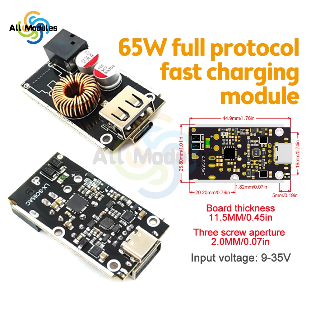 DC 9V-35V 65W do rodzaj USB C QC4.0 PD2.0/3.0 moduł zasilania szybkiego ładowania dla telefonu komórkowego