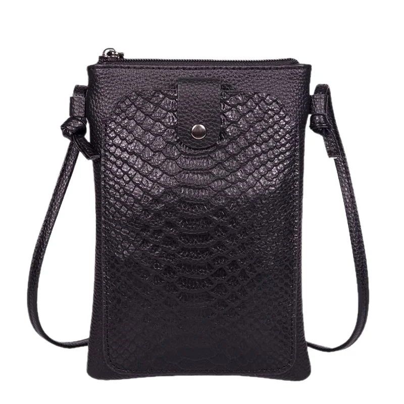 Women's Snakeskin Embossed Genuine Leather Crossbody Bag Detachable Adjustable Strap Cell Phone Bag Summer Daily