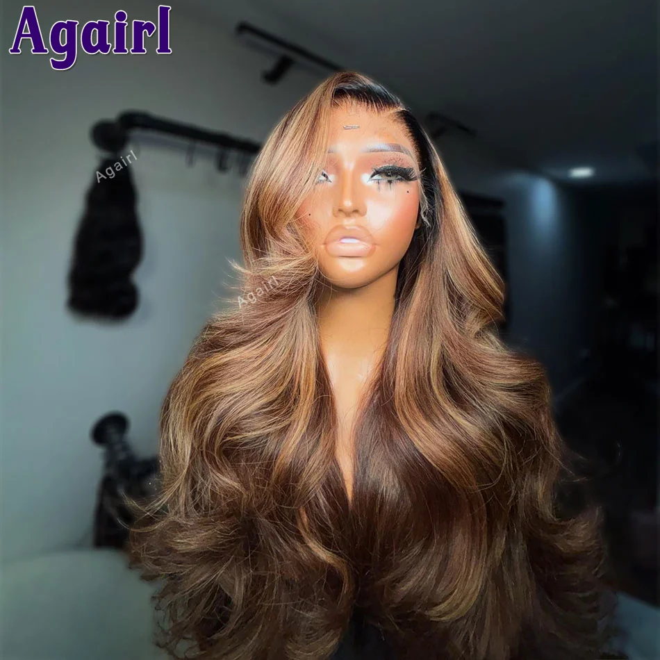 

Blonde Brown Highlight Wig Human Hair Transparent 13x6 13X4 Lace Frontal Body Wave Wig 6X4 Lace Closure Wig for Women 30 32 Inch