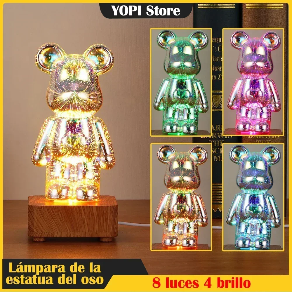 

Colorful Lighting 3D Glass Bear Statue Home Desktop Decoration Crafts Interior Room Aesthetic Decor Little Bear Figure Statue