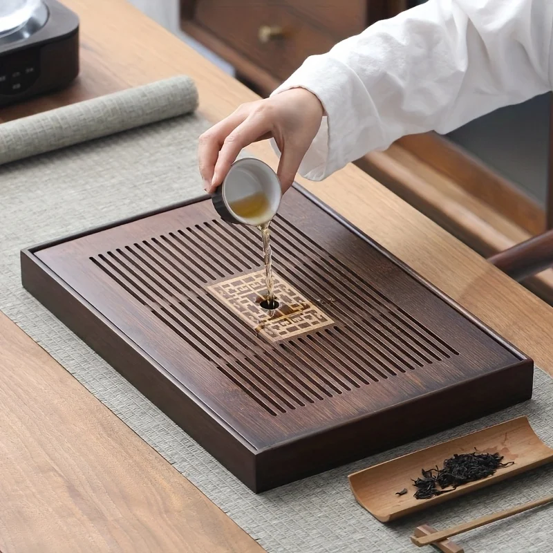 

Бамбуковый поднос для чая: минималистичная подставка для чайной церемонии с резервуаром для воды, в китайском стиле, для дома и офиса
