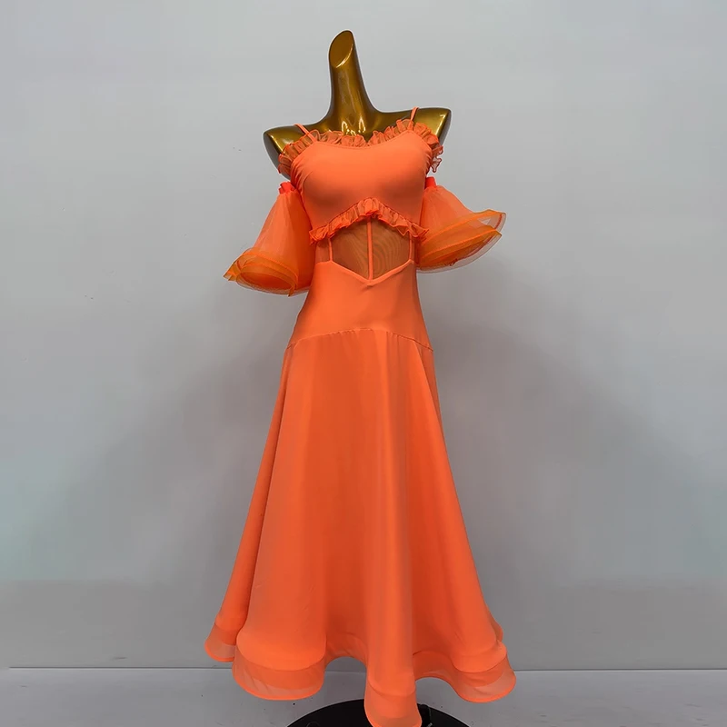 فساتين قاعة الرقص البرتقالية للنساء فستان الرقص الاجتماعي الفالس القياسي أداء الرقص الحديث الزي سيدة قاعة الرقص 2723 #2