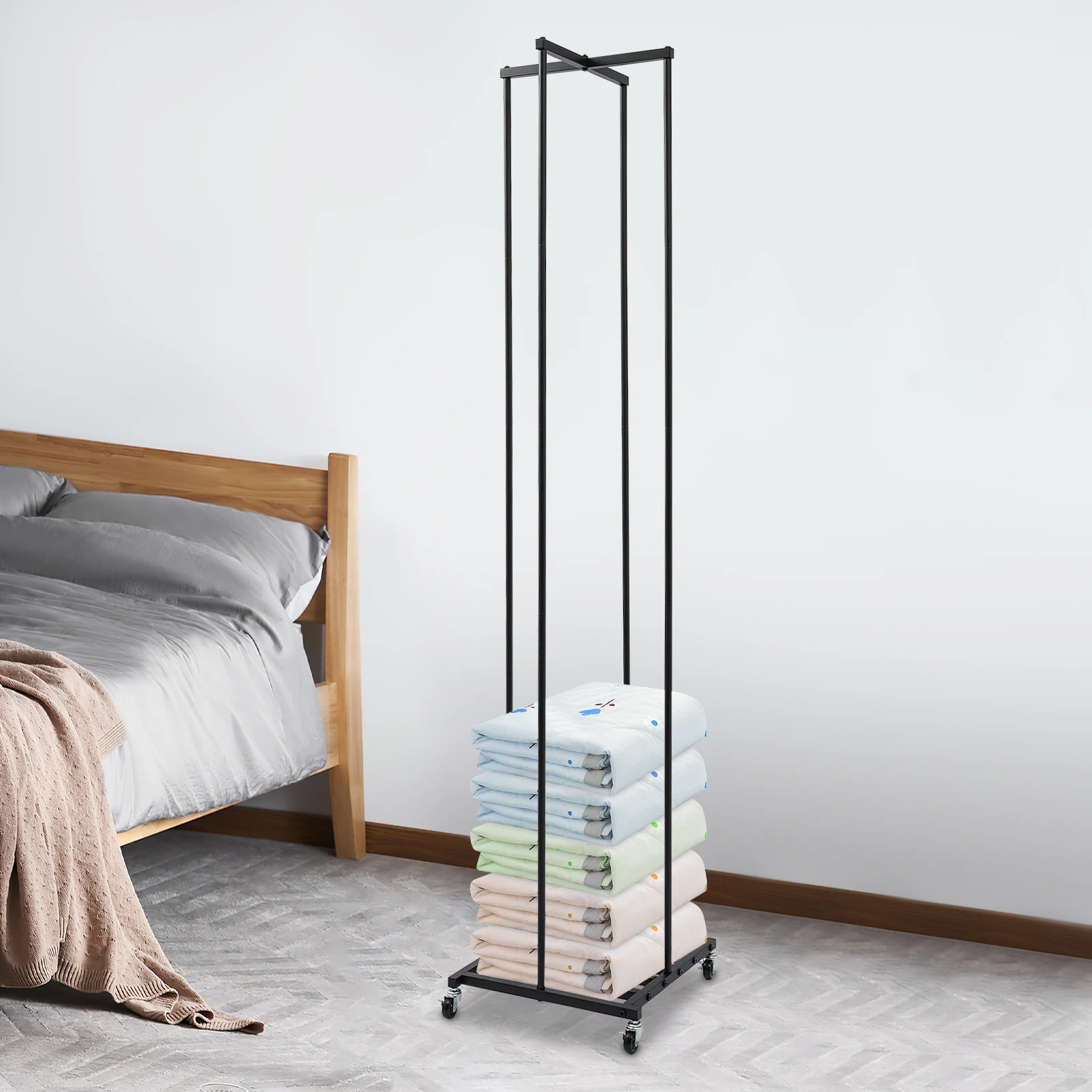 

Modern Rolling Pillow Storage Rack Pillow Display Rack Free Standing Pillow Display Stand for Retail, Home, Hotel, School