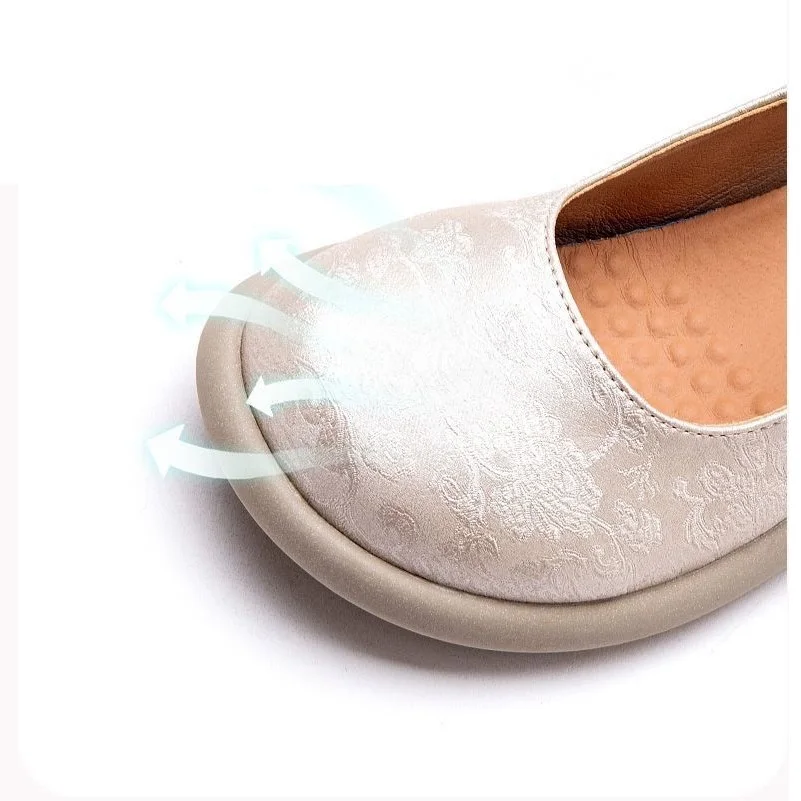 2024 New green mary jane flats women\'s wide toe shoes ladies soft loafers split leather shallow shoes mom nurse flats woman