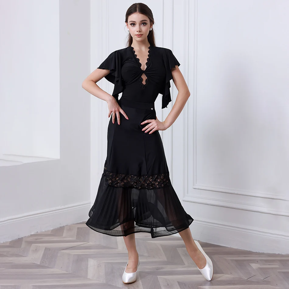 

New Female Ballroom Dance Dress Professional Stage Performance Bodysuit Mesh Long Skirt Women Waltz Tango Dancewear B053+S041