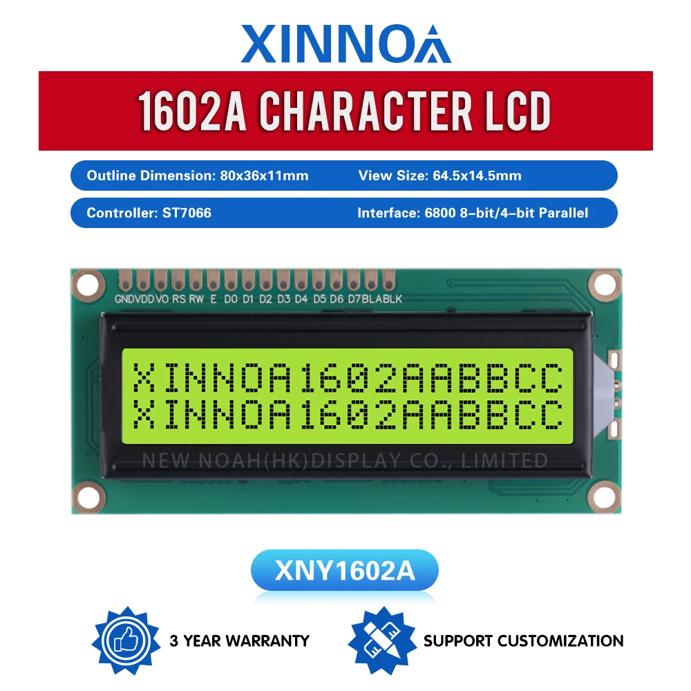 Gelbgrüner Film 1602a Zeichen LCD-Bildschirm 02*16 LCD 16-Pin-Controller st7066 1,5 Zoll Support-Schema Entwicklung