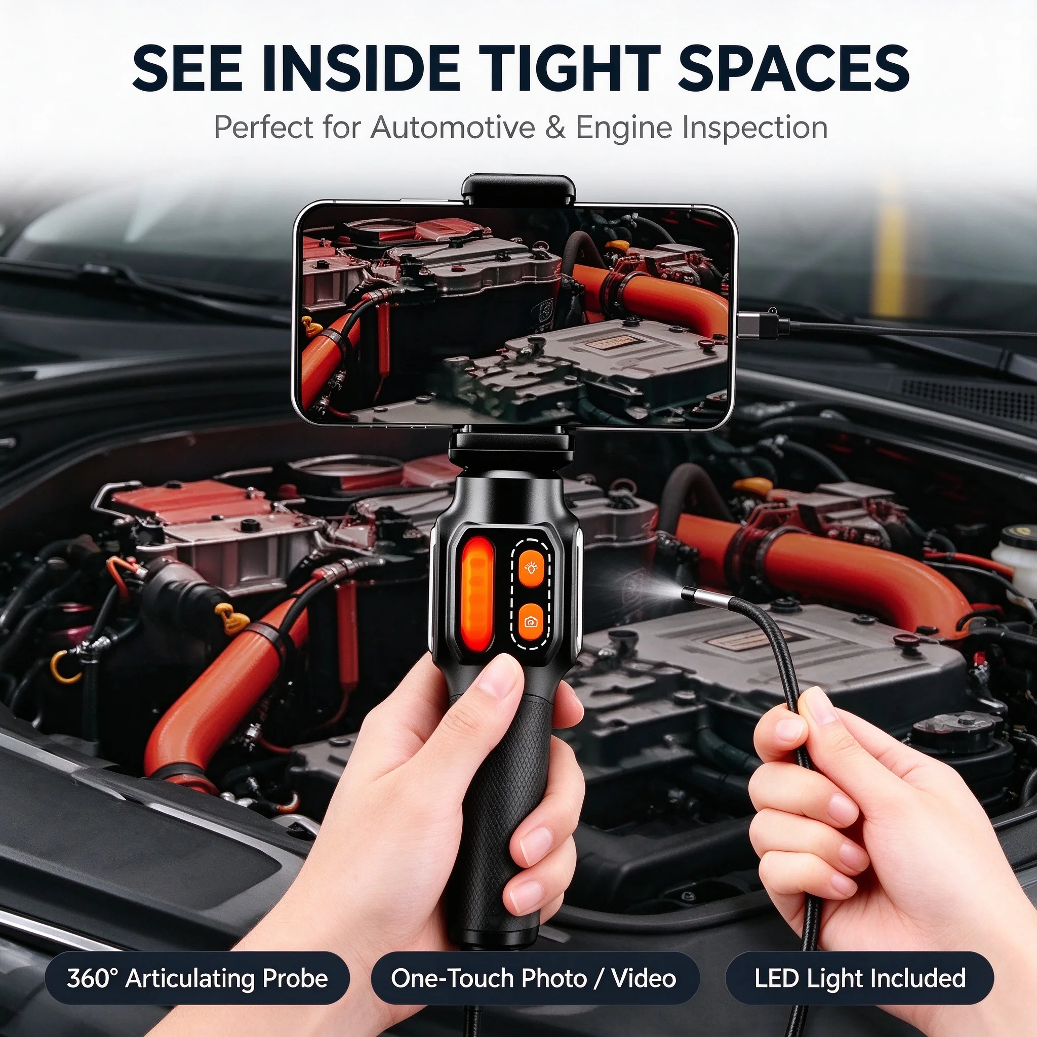 SIHAO 360 Degree Rotation Articulating Endoscope Camera 1080P HD IP67 6mm Lens Borescope for Car Automotive Pipe Inspection