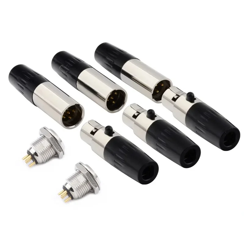 5PCS 3/4/5/6Pins Gold Plated Mini XLR Male Female Plug Soldering MIC Cable Wire Connector Small XLR Microphone Panel Socket Jack