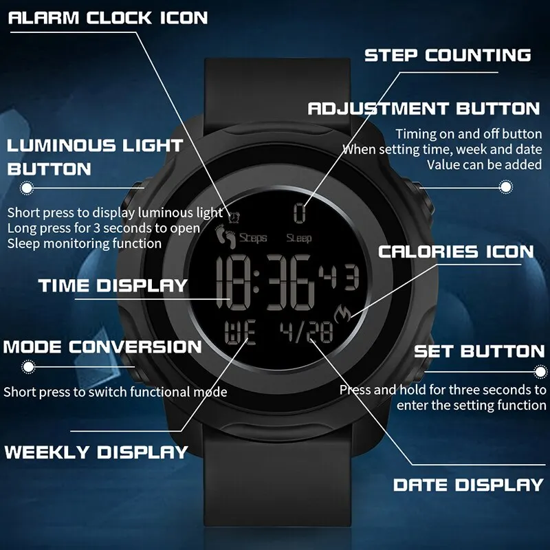 SANDA 2023 New Men Watches Sports Pedometer Calories 50M Waterproof LED Digital Watch Military Wristwatch Relogio Masculino