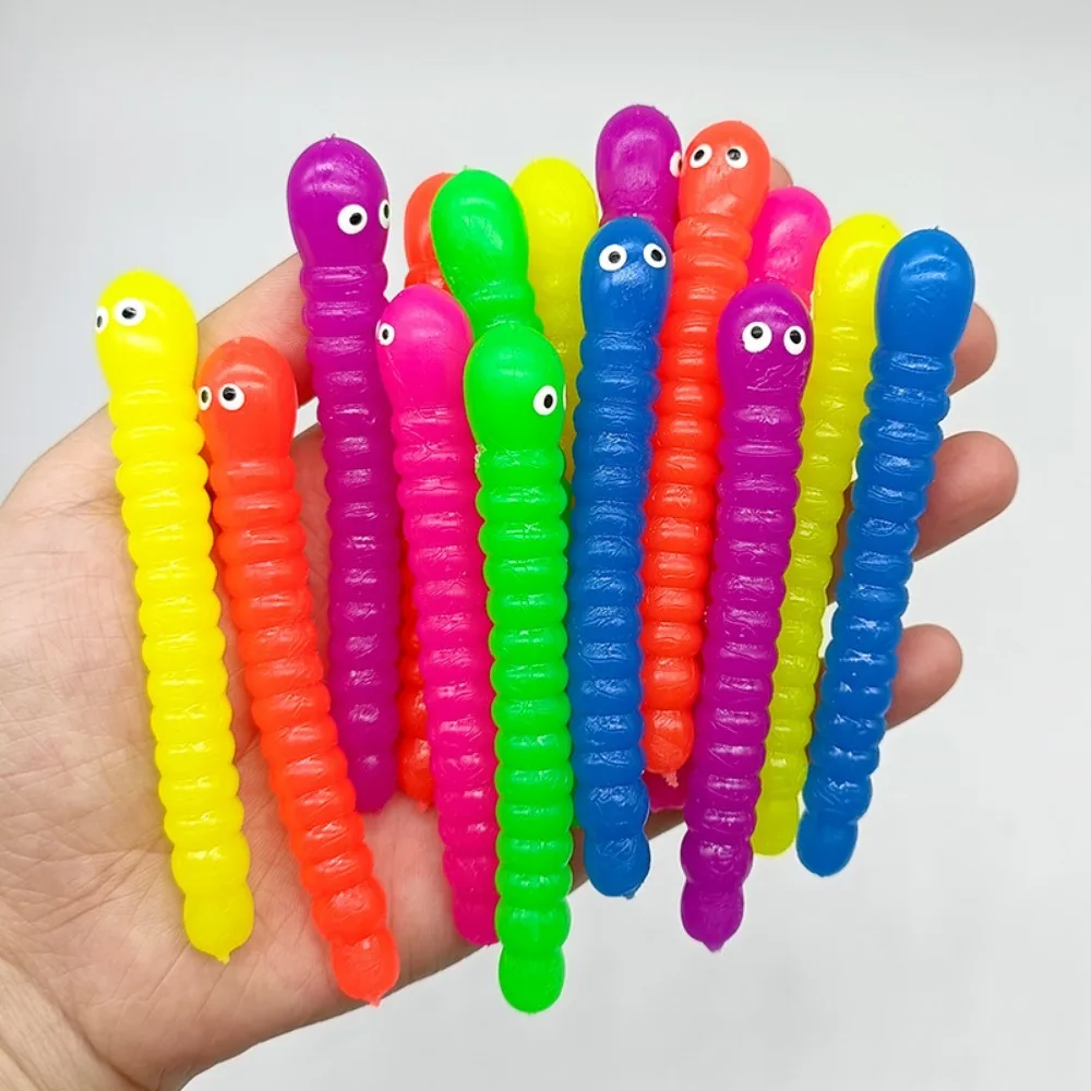 6PCS Colored Caterpillar Pull Worm Noodle Fidget Toys Stretch String TPR Rope Anti Stress String Stress Relief Autism Vent Toys